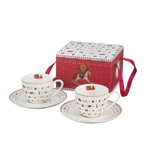 2 filiżanki espresso ze spodkami w pudełku z uchwytem ORNAMENT JOY