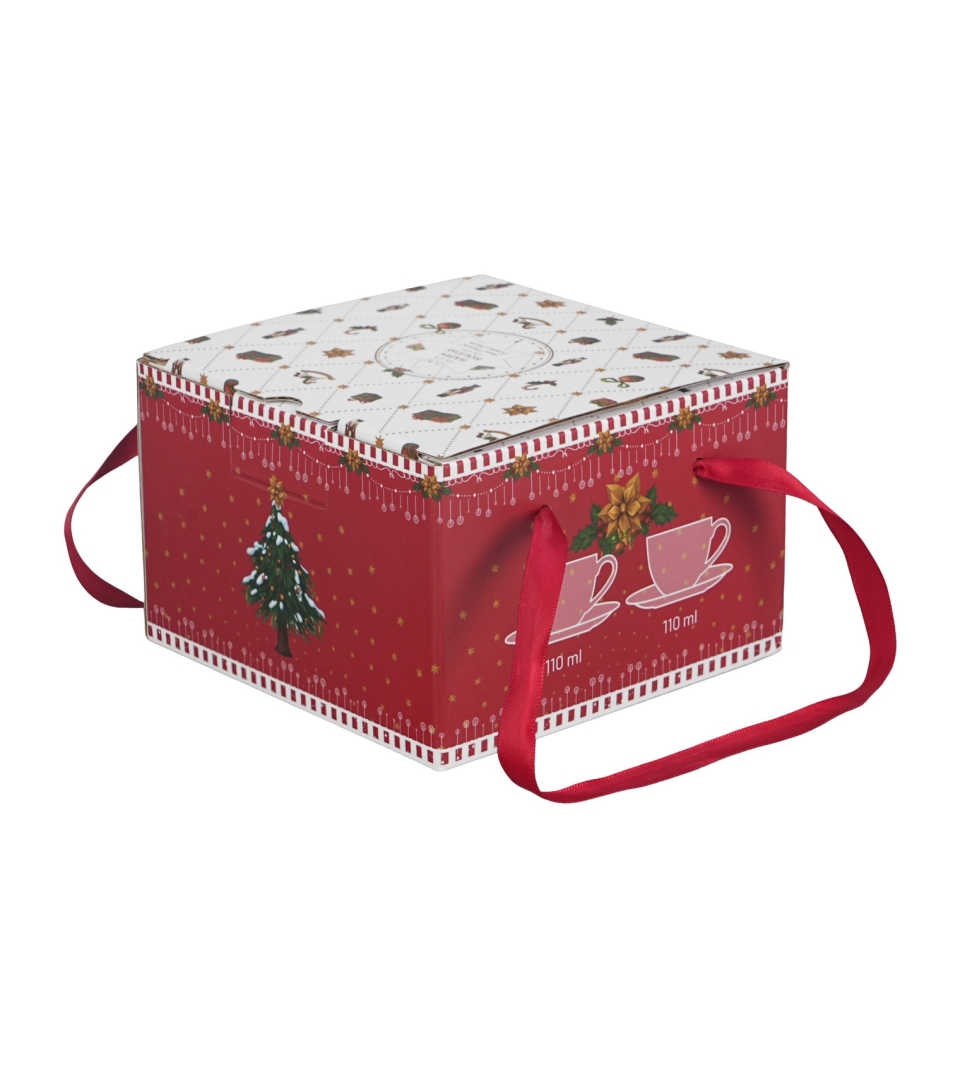 2 filiżanki espresso ze spodkami w pudełku z uchwytem ORNAMENT JOY