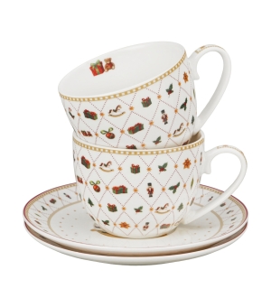 2 Filiżanki ze spodkami w pudełku z uchwytem ORNAMENT JOY
