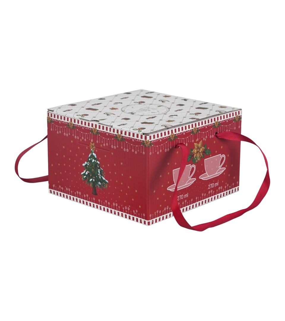2 Filiżanki ze spodkami w pudełku z uchwytem ORNAMENT JOY
