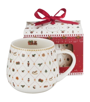 Kubek baryłka w pudełku z kokardą ORNAMENT JOY