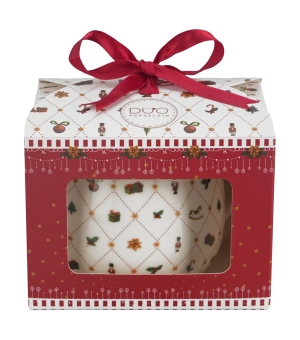 Kubek baryłka w pudełku z kokardą ORNAMENT JOY