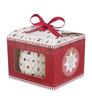 Kubek baryłka w pudełku z kokardą ORNAMENT JOY