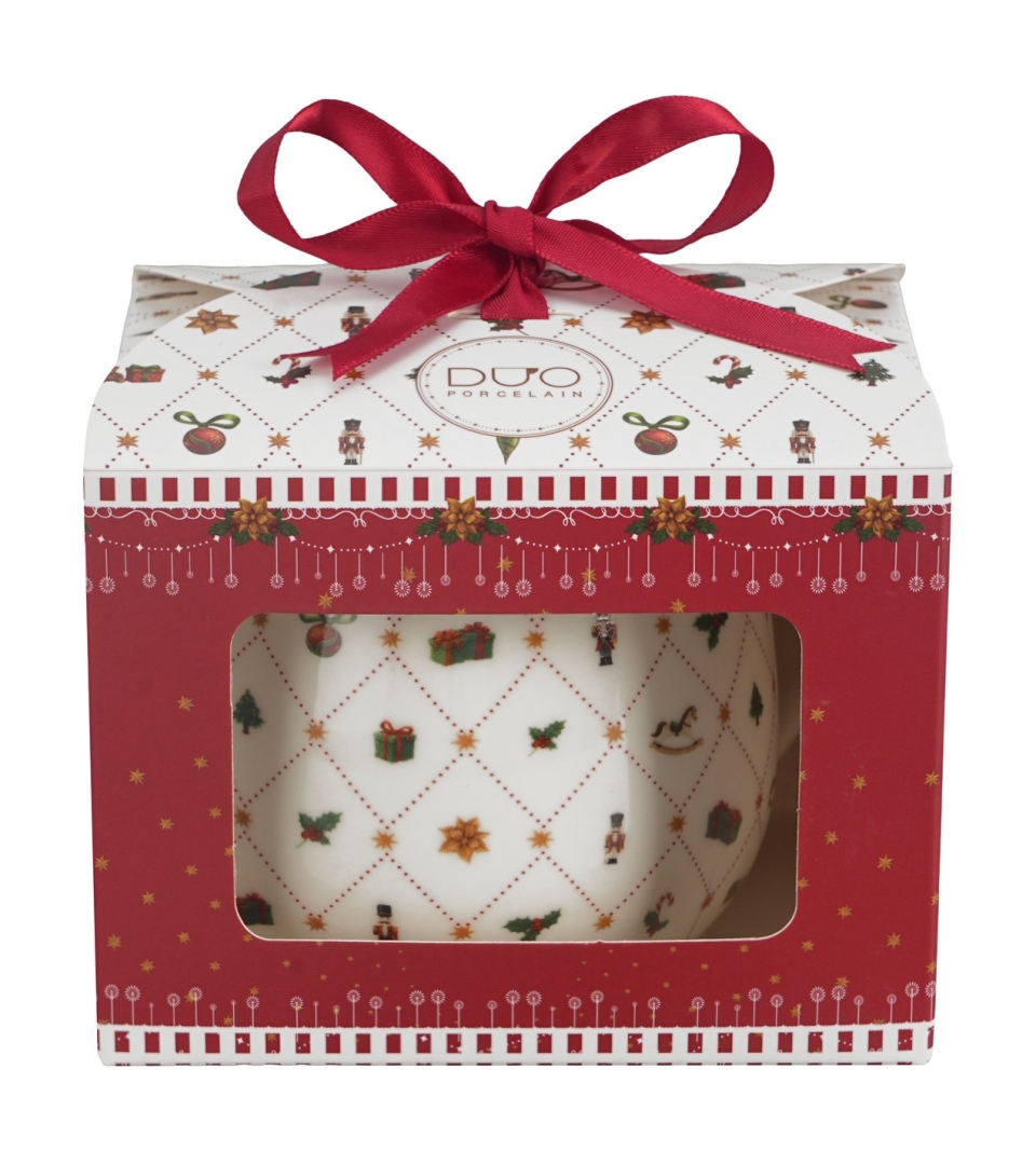 Kubek baryłka w pudełku z kokardą ORNAMENT JOY