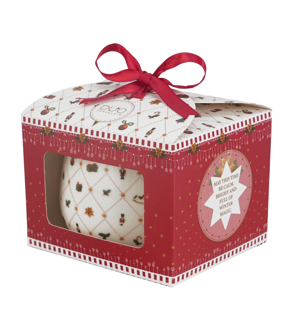 Kubek baryłka w pudełku z kokardą ORNAMENT JOY