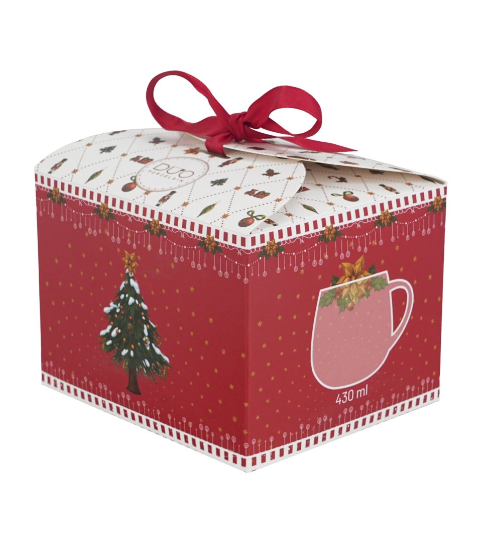 Kubek baryłka w pudełku z kokardą ORNAMENT JOY
