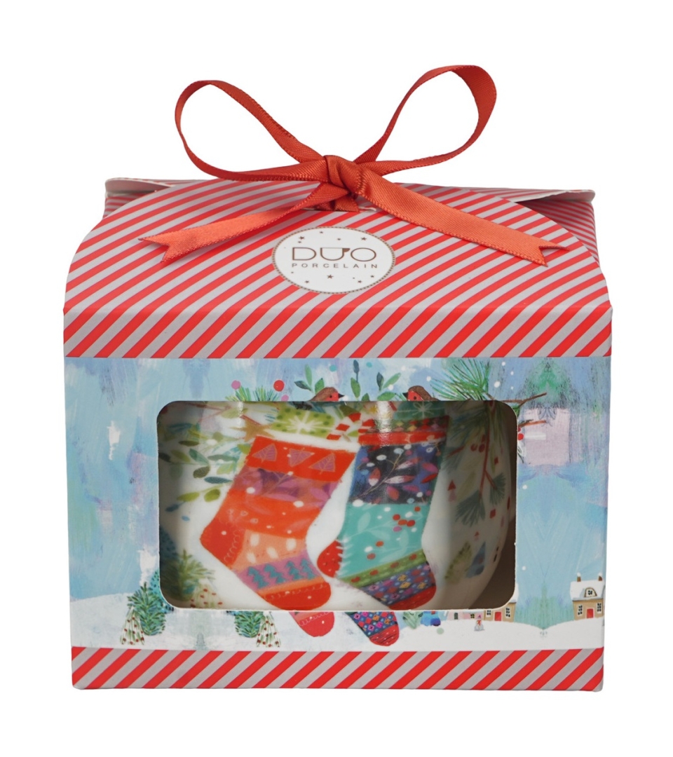 Kubek baryłka w pudełku z kokardą CHRISTMAS SOCKS
