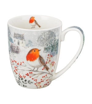Kubek classic w pudełku z kokardą ROBIN IN SNOW