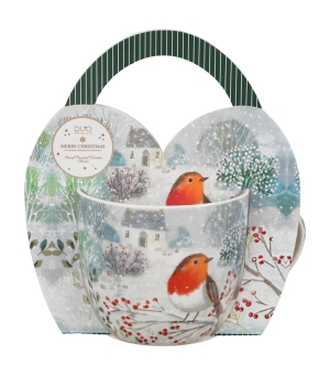Kubek 460 ml "w koszyczku" ROBIN IN SNOW