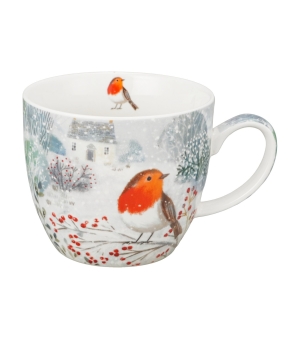 Kubek 460 ml "w koszyczku" ROBIN IN SNOW
