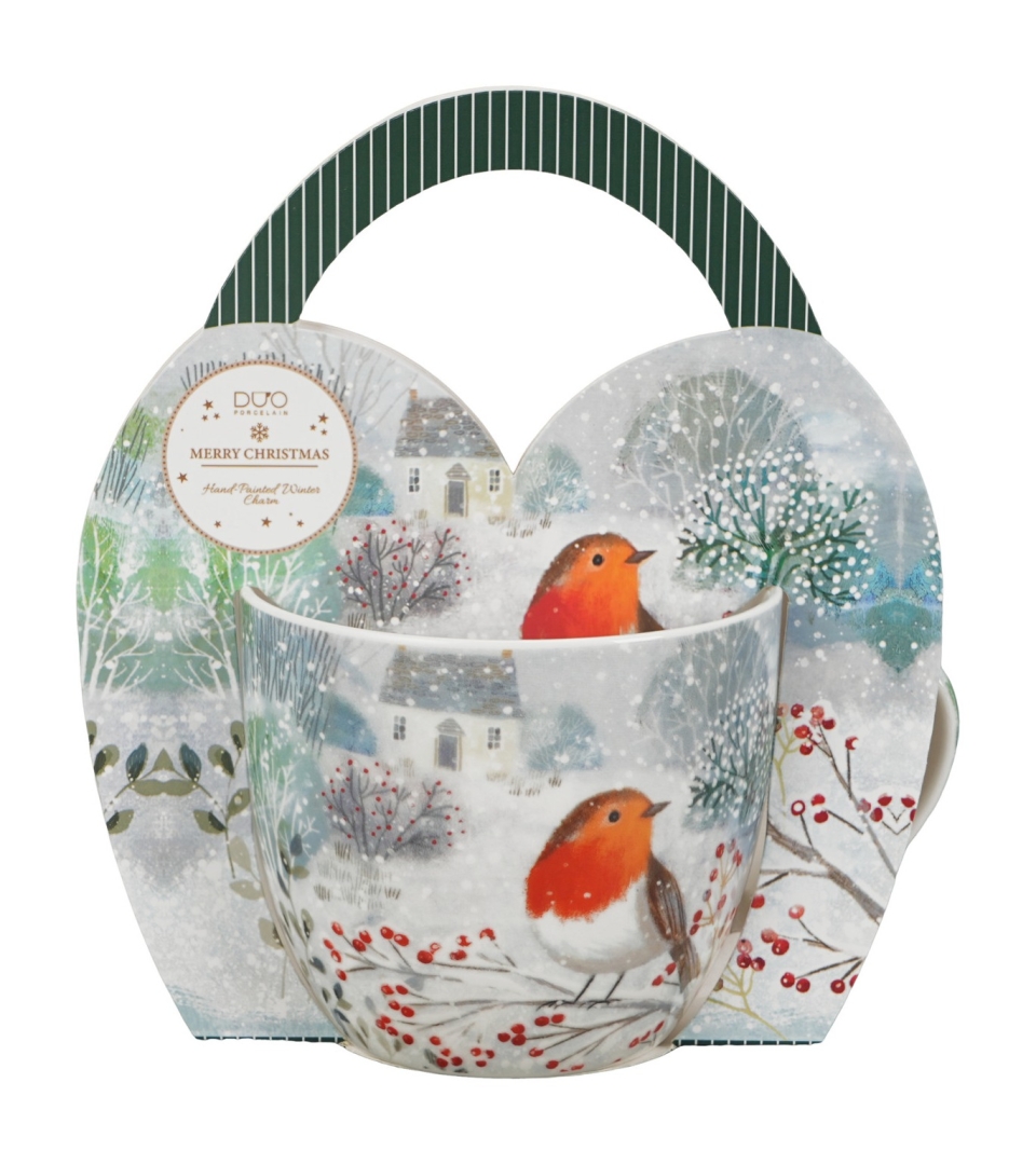 Kubek 460 ml "w koszyczku" ROBIN IN SNOW