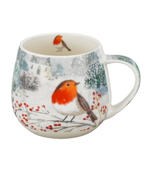 Kubek baryłka w pudełku z kokardą ROBIN IN SNOW