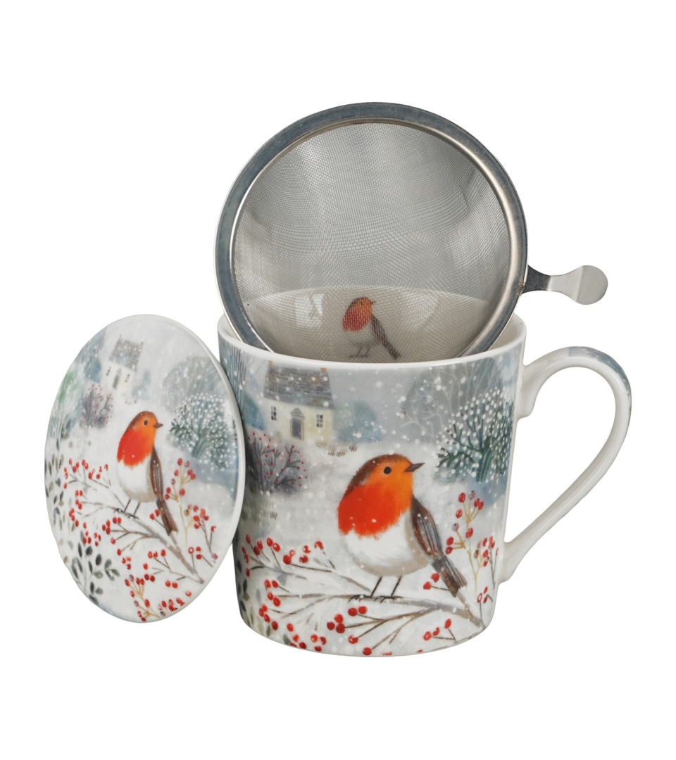 Kubek z zaparzaczem w opakowaniu domek ROBIN IN SNOW