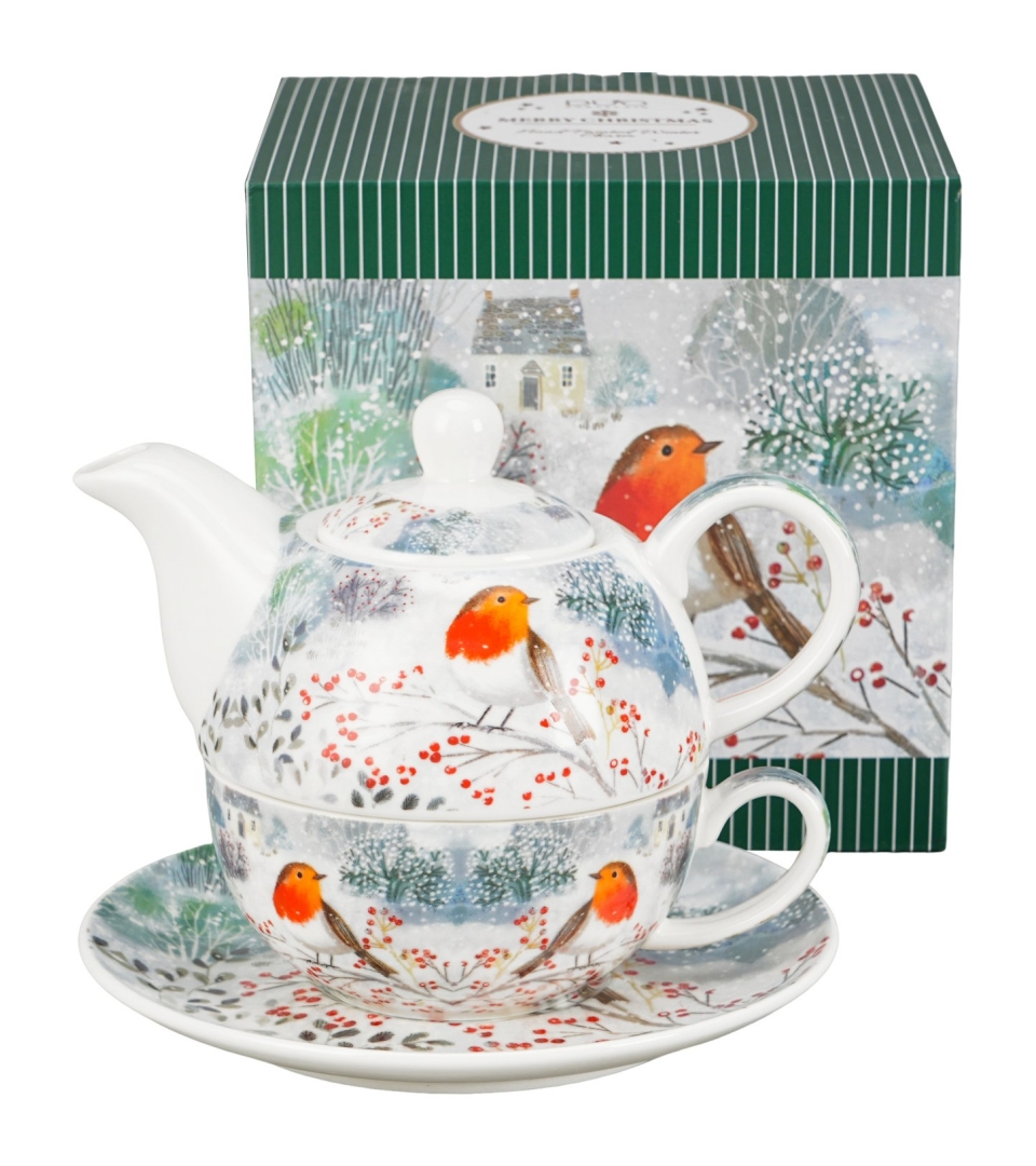 Filiżanka z dzbankiem i spodkiem ROBIN IN SNOW