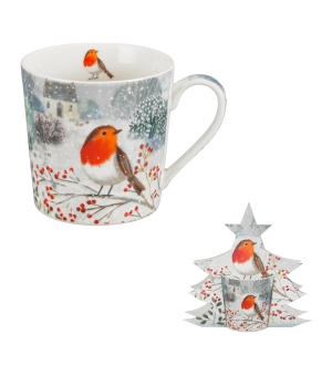 Kubek 360 ml w opakowaniu choinka ROBIN IN SNOW
