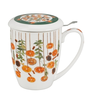 Kubek z zaparzaczem w pudełku z kokardą WINTER FRUITS