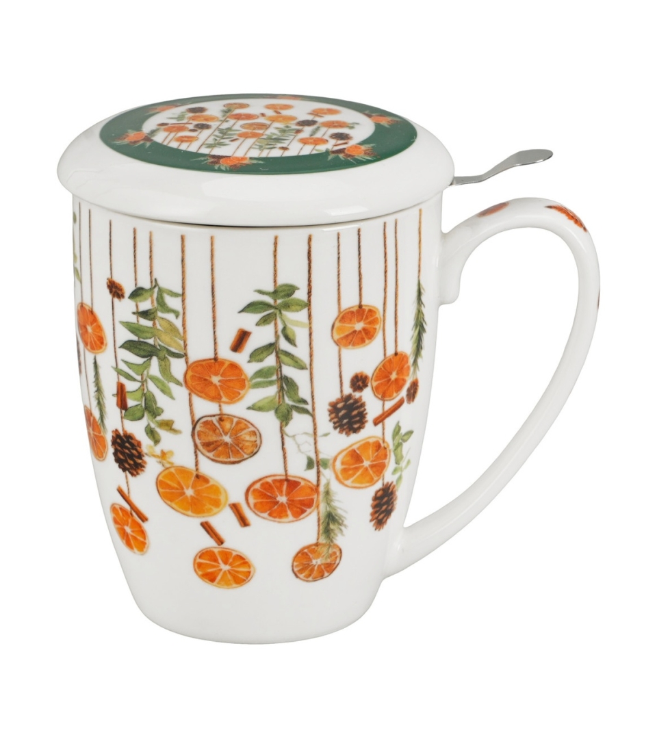 Kubek z zaparzaczem w pudełku z kokardą WINTER FRUITS
