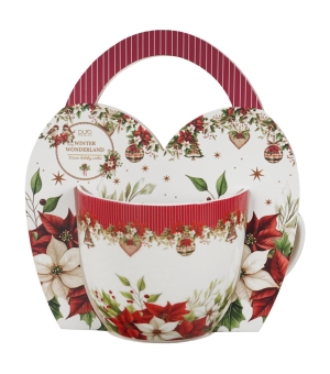 Kubek 460 ml "w koszyczku" CHRISTMAS FLOWER