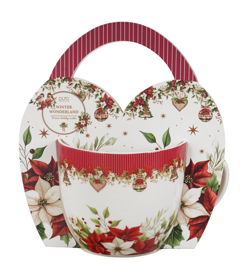 Kubek 460 ml "w koszyczku" CHRISTMAS FLOWER