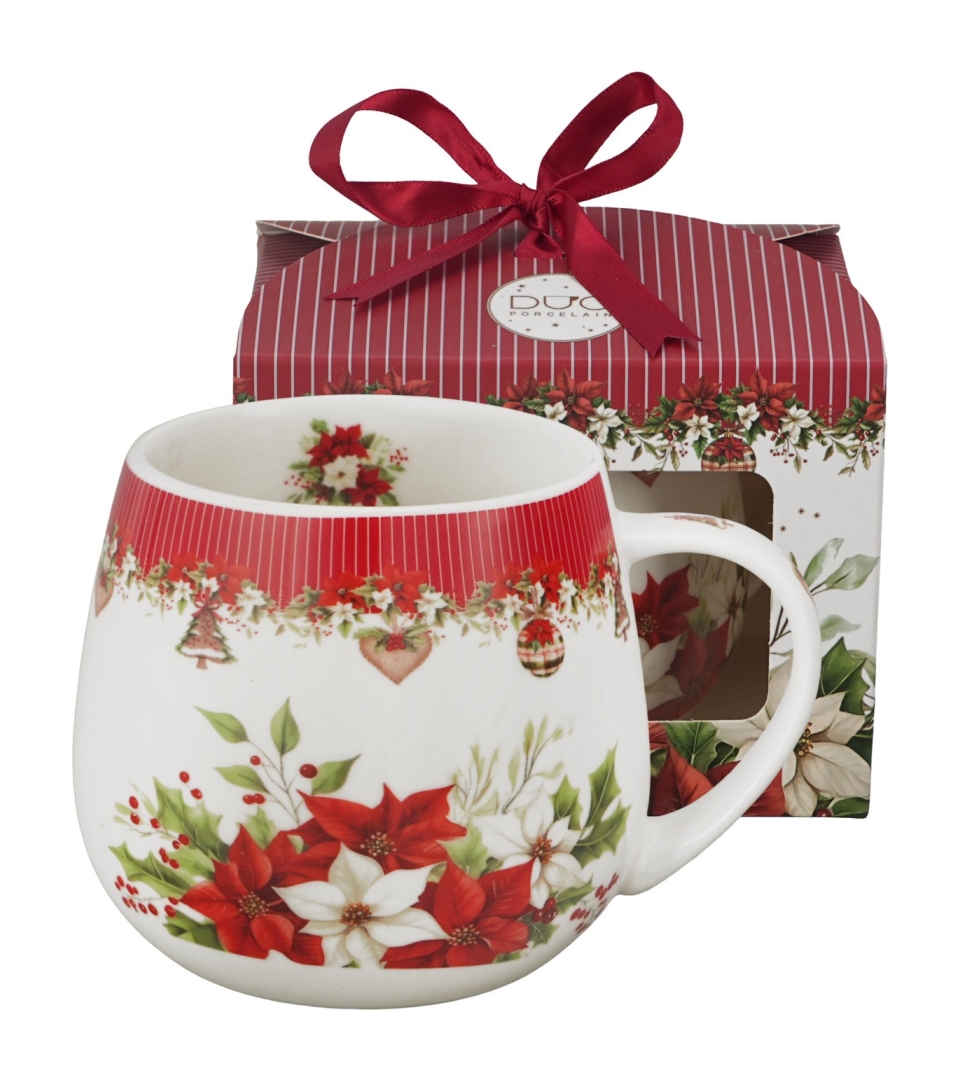 Kubek baryłka w pudełku z kokardą CHRISTMAS FLOWER