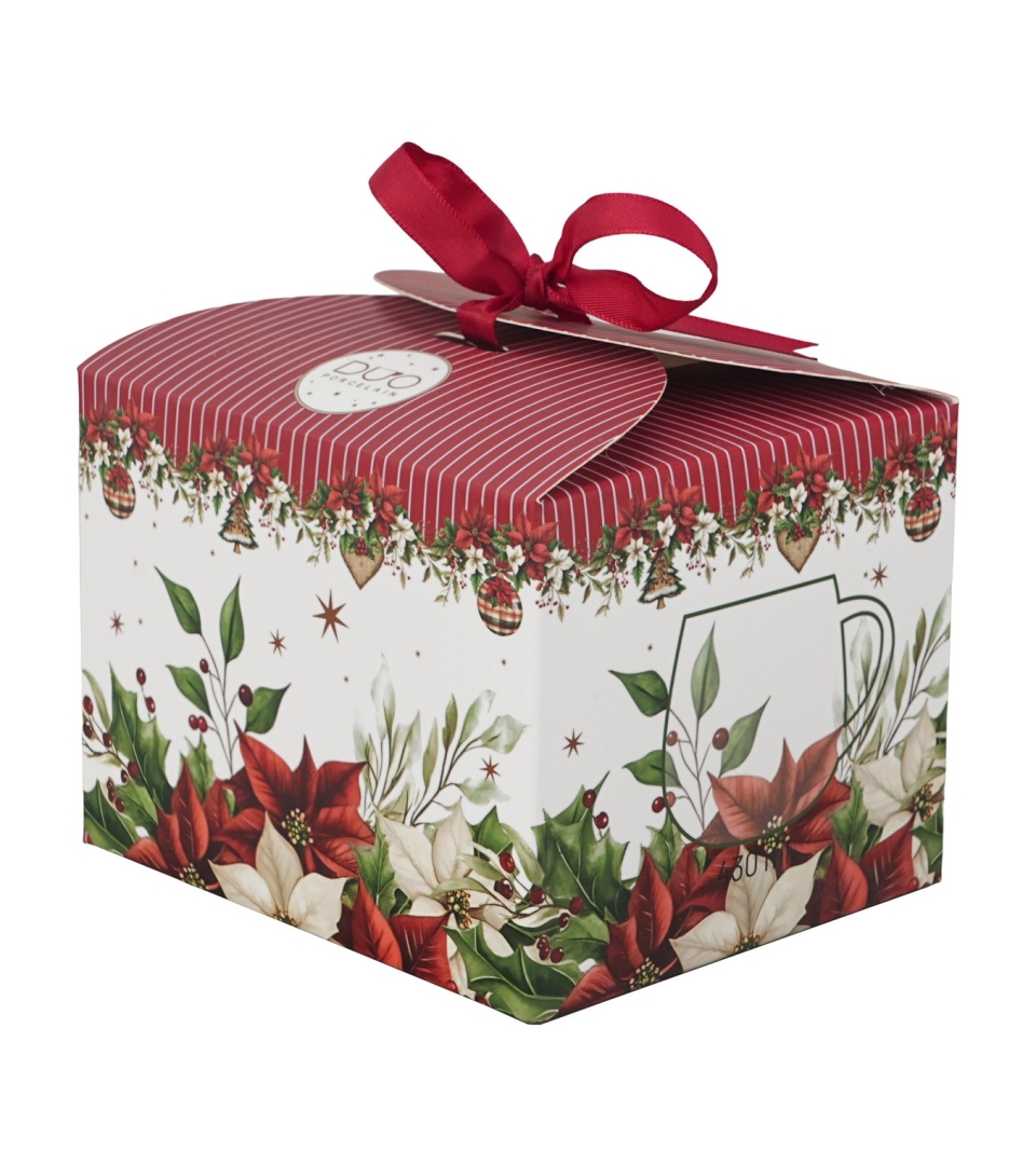 Kubek baryłka w pudełku z kokardą CHRISTMAS FLOWER