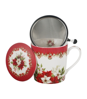 Kubek z zaparzaczem w opakowaniu domek CHRISTMAS FLOWER