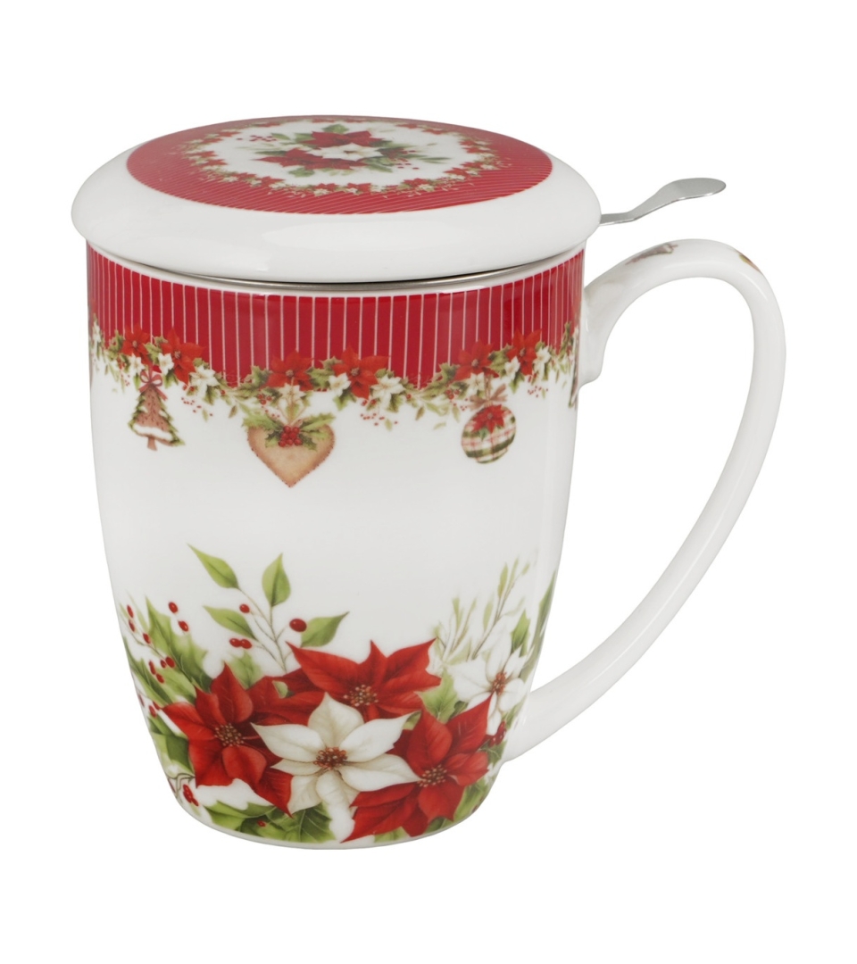 Kubek z zaparzaczem w pudełku z kokardą CHRISTMAS FLOWER