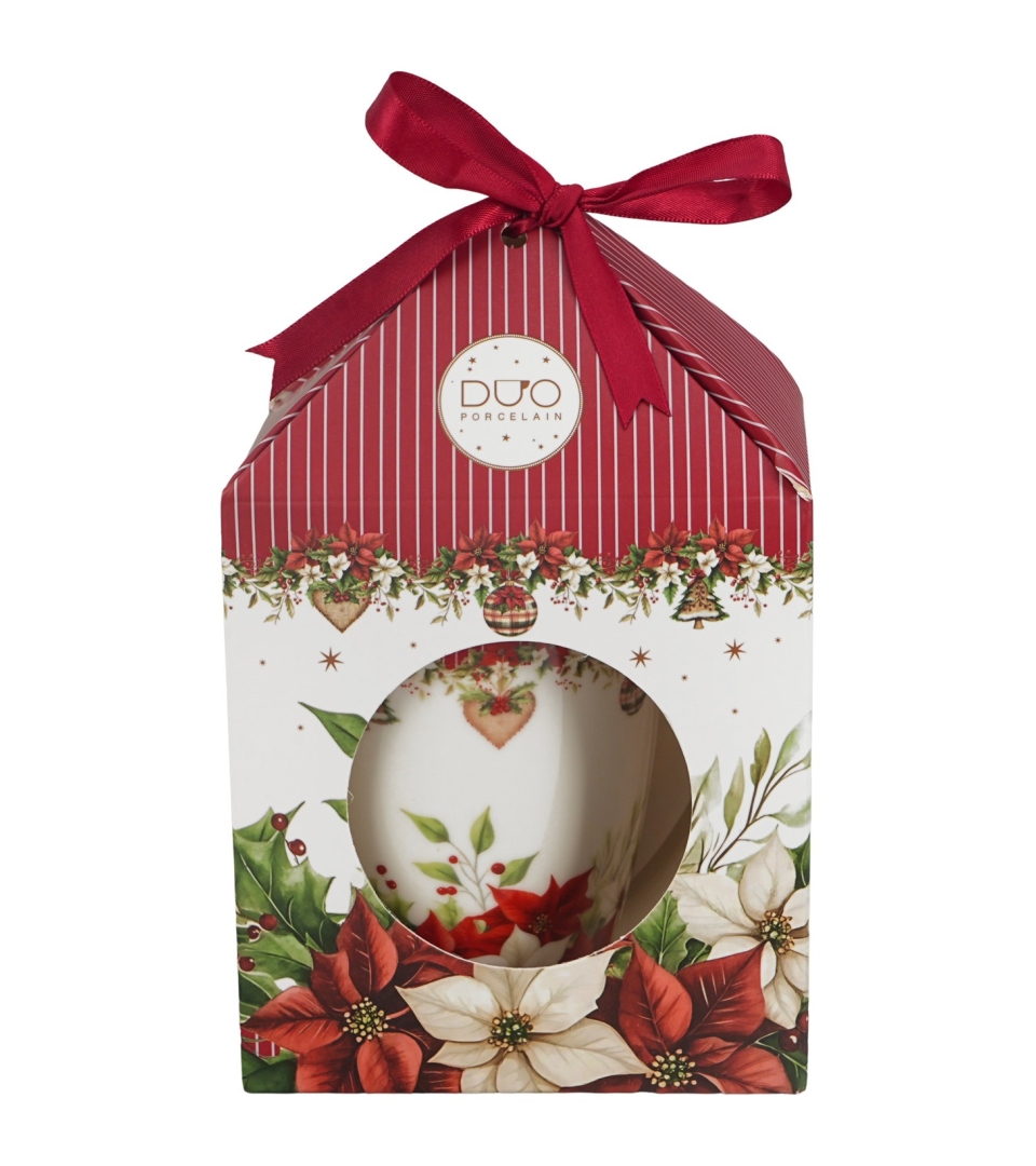 Kubek z zaparzaczem w pudełku z kokardą CHRISTMAS FLOWER