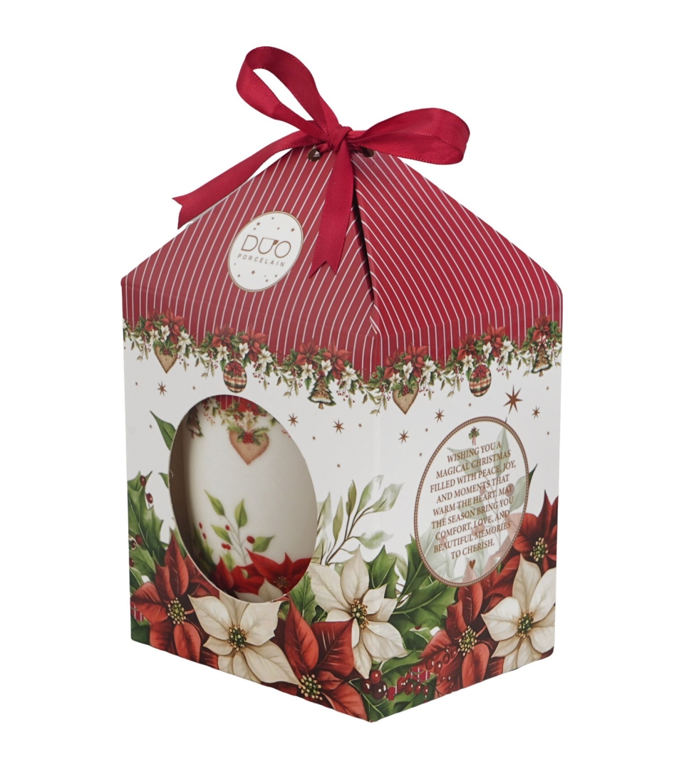 Kubek z zaparzaczem w pudełku z kokardą CHRISTMAS FLOWER