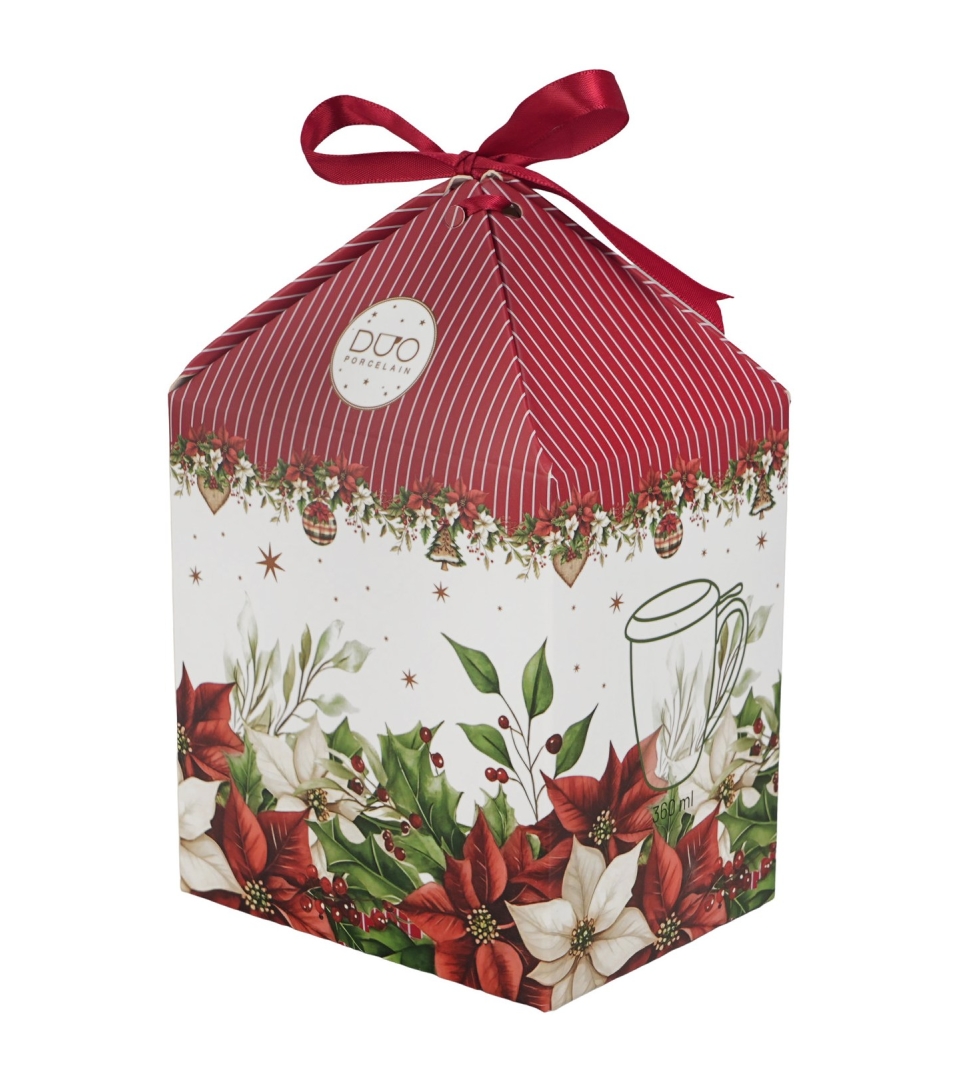 Kubek z zaparzaczem w pudełku z kokardą CHRISTMAS FLOWER