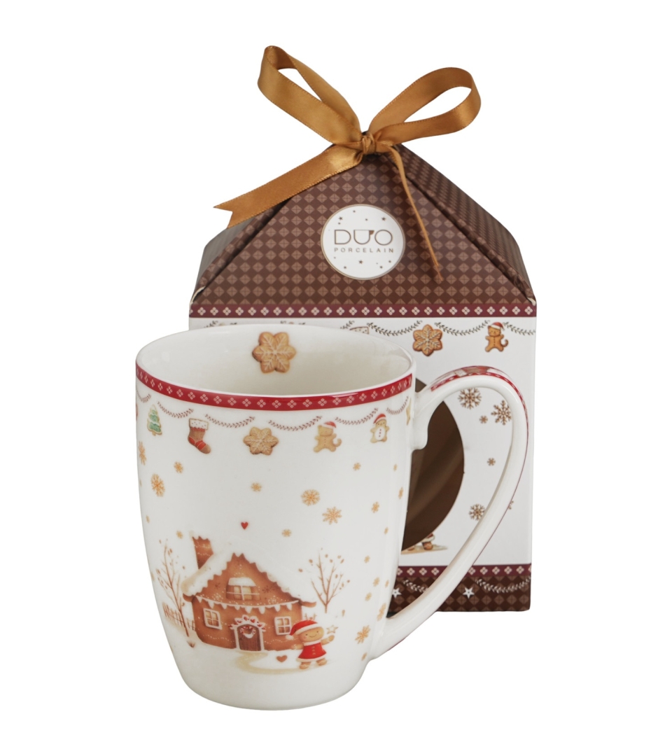 Kubek classic w pudełku z kokardą GINGERBREAD HOUSE