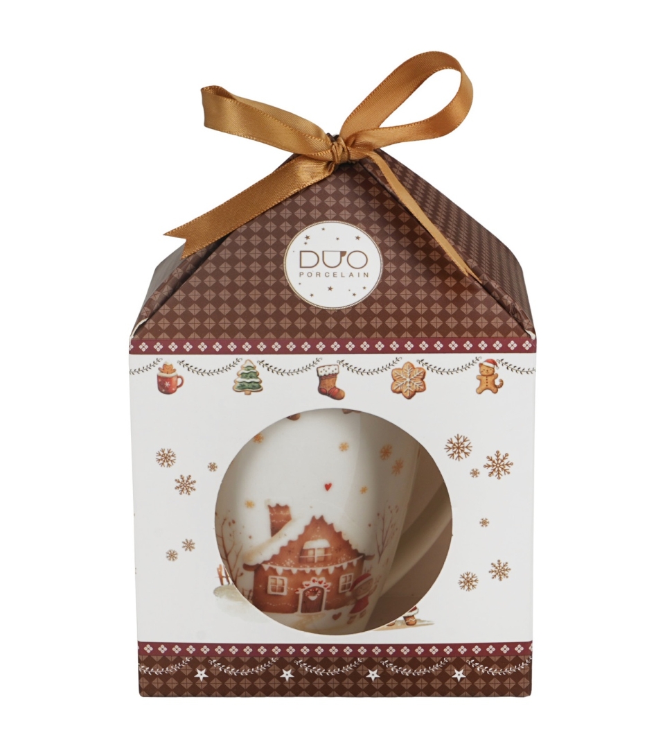 Kubek classic w pudełku z kokardą GINGERBREAD HOUSE