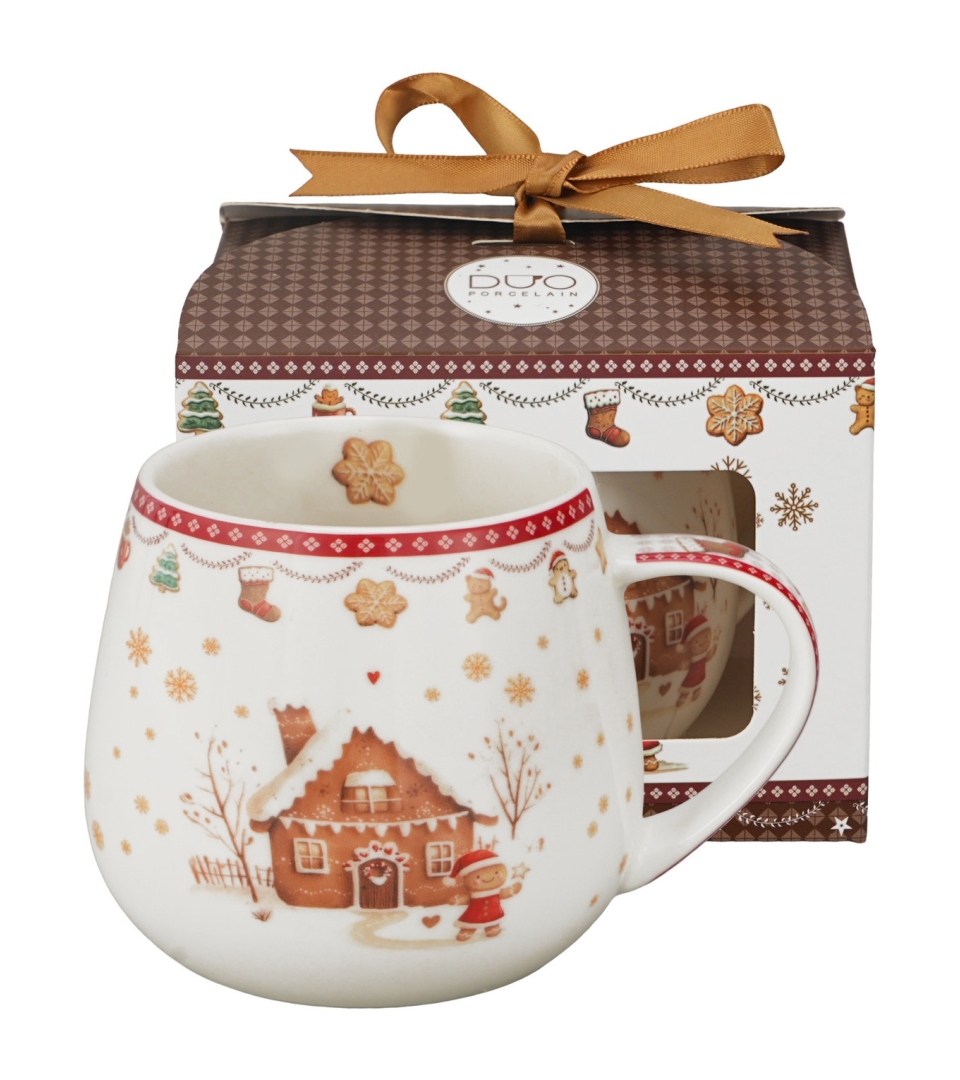 Kubek baryłka w pudełku z kokardą GINGERBREAD HOUSE