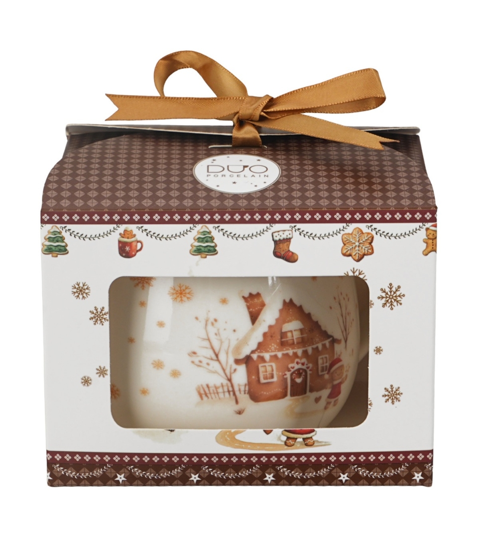 Kubek baryłka w pudełku z kokardą GINGERBREAD HOUSE