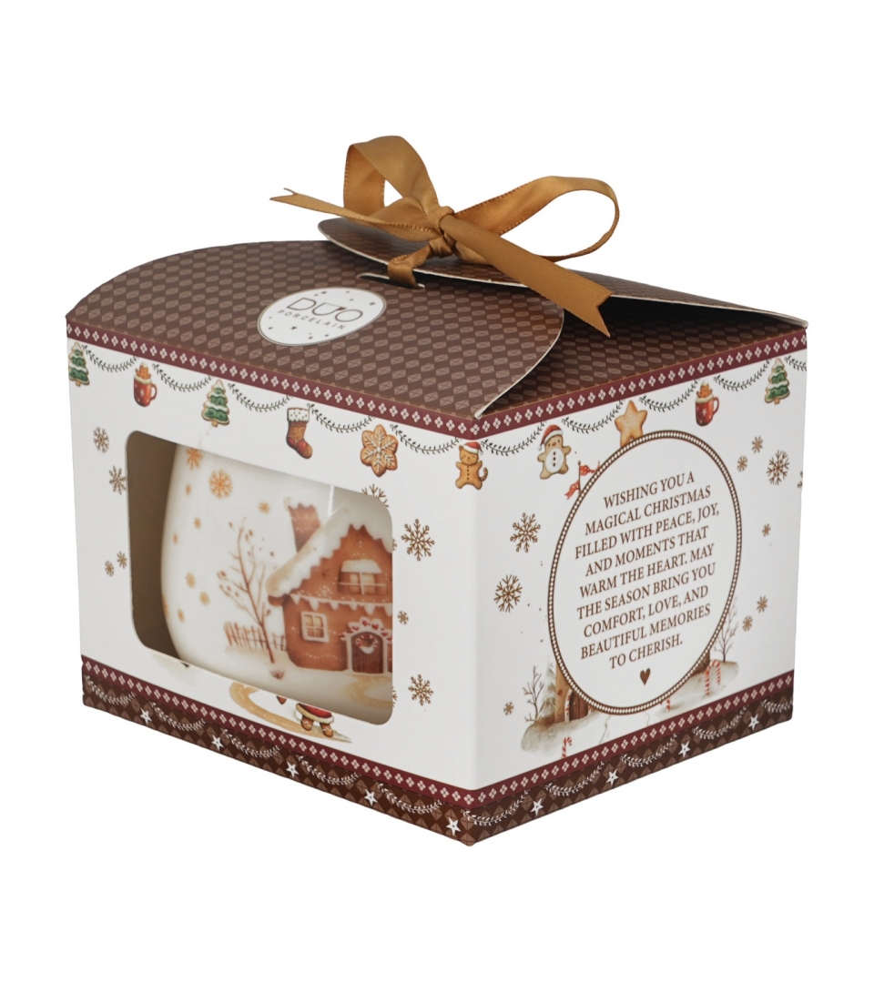 Kubek baryłka w pudełku z kokardą GINGERBREAD HOUSE