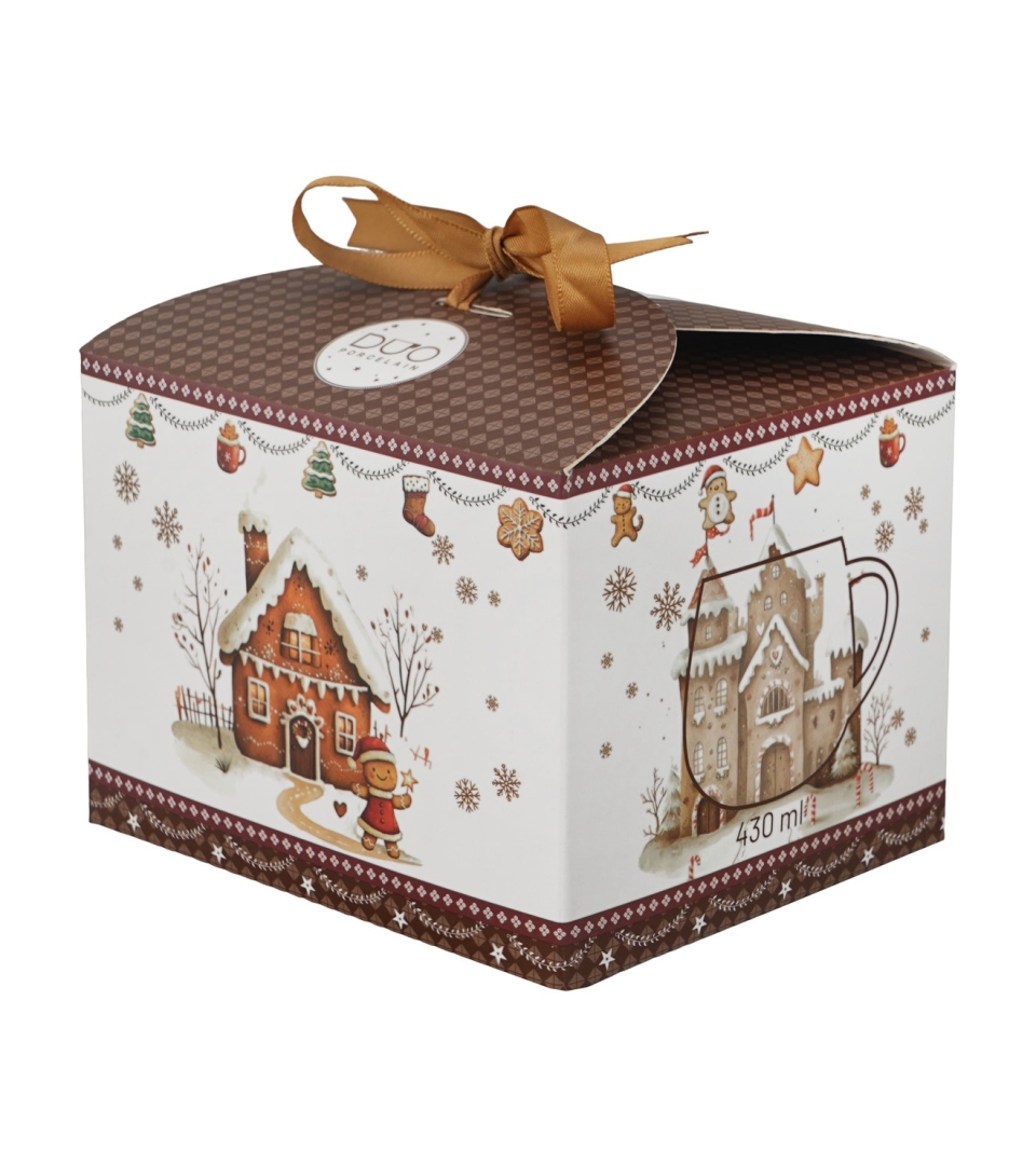 Kubek baryłka w pudełku z kokardą GINGERBREAD HOUSE