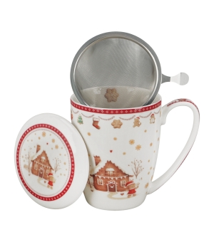 Kubek z zaparzaczem w pudełku z kokardą GINGERBREAD HOUSE