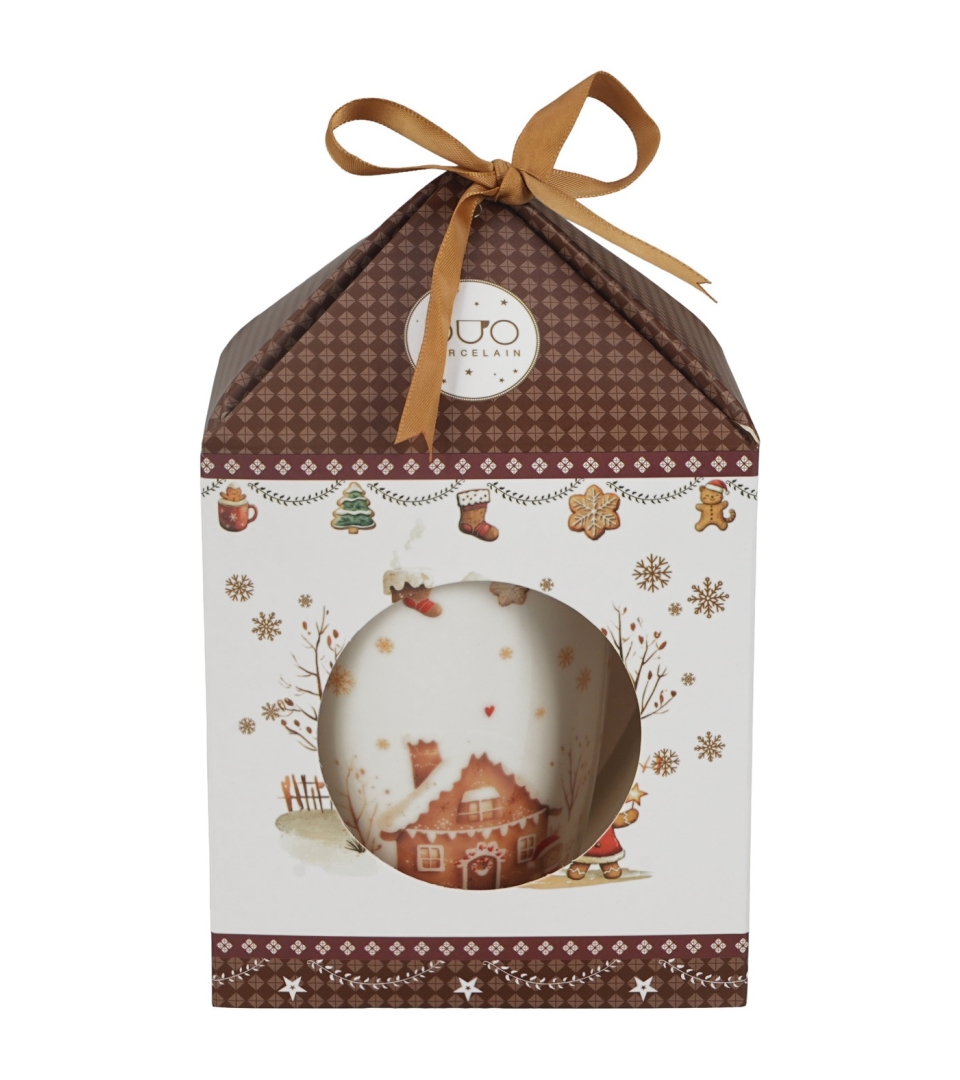 Kubek z zaparzaczem w pudełku z kokardą GINGERBREAD HOUSE