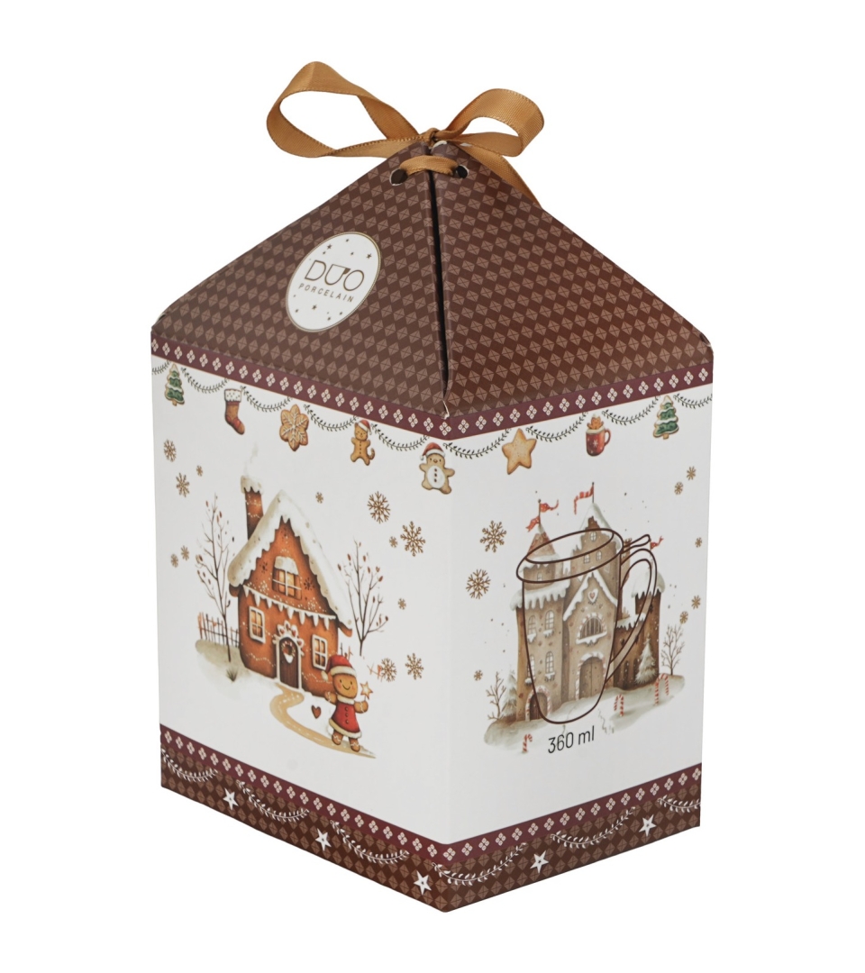 Kubek z zaparzaczem w pudełku z kokardą GINGERBREAD HOUSE
