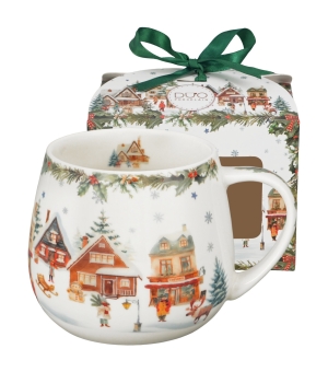 Kubek baryłka w pudełku z kokardą CHRISTMAS VILLAGE