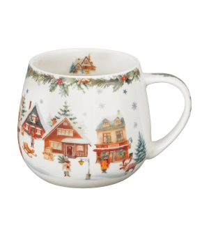 Kubek baryłka w pudełku z kokardą CHRISTMAS VILLAGE