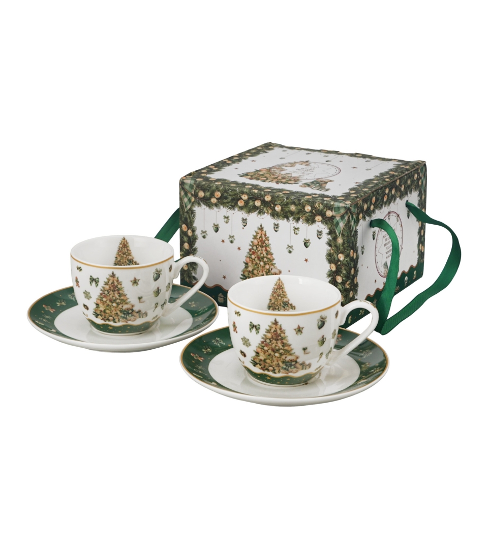 2 filiżanki espresso ze spodkami w pudełku z uchwytem TREE SPARKLE